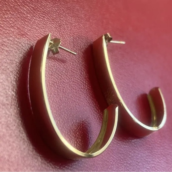 Solid 14K Gold Vintage Half Hoop Posts With Butterfly Closure Earrings. - Picture 3 of 11